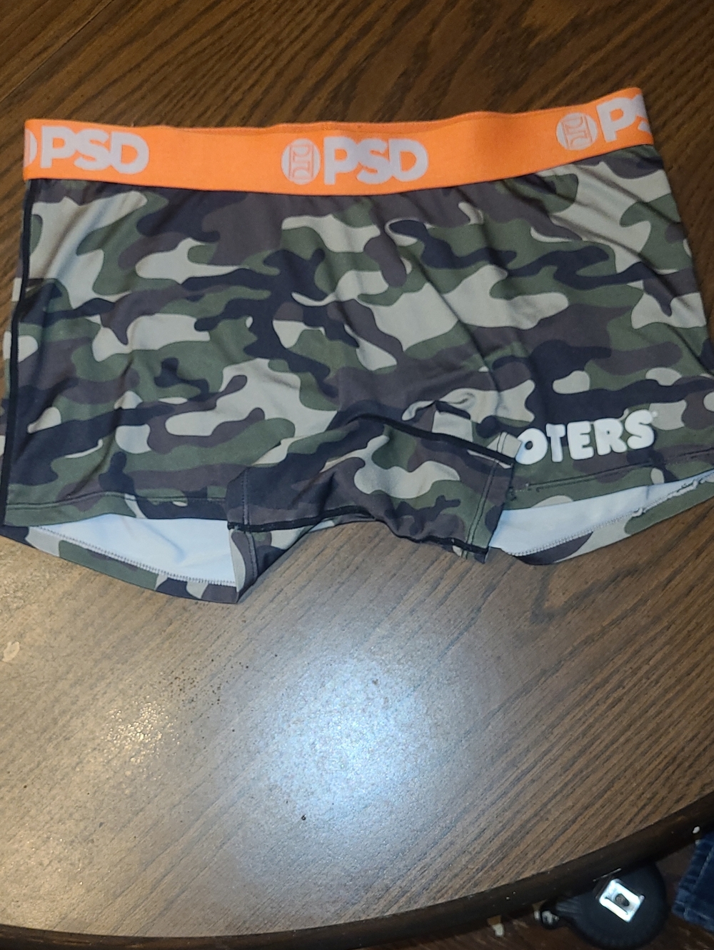 PSD Womens Hooters Camo Boxer Shorts with Orange Band Size M